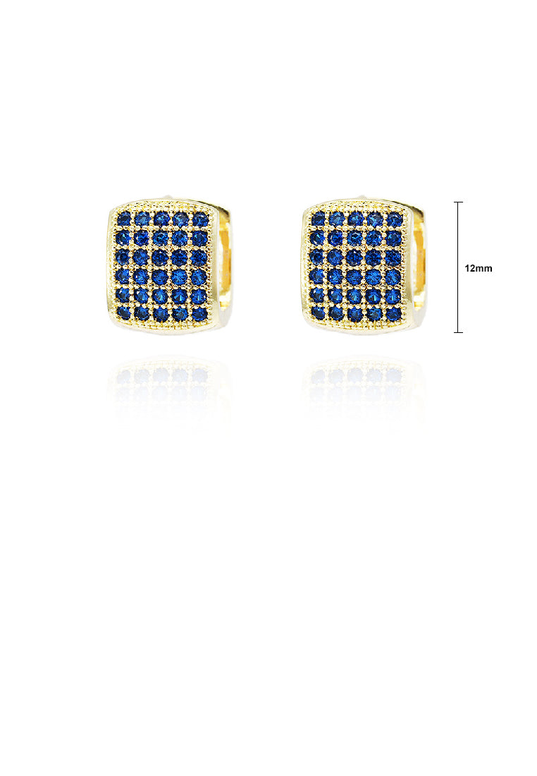 Fashion Simple Plated Gold Geometric Cube Earrings with Blue Cubic Zirconia - Luxurious Look