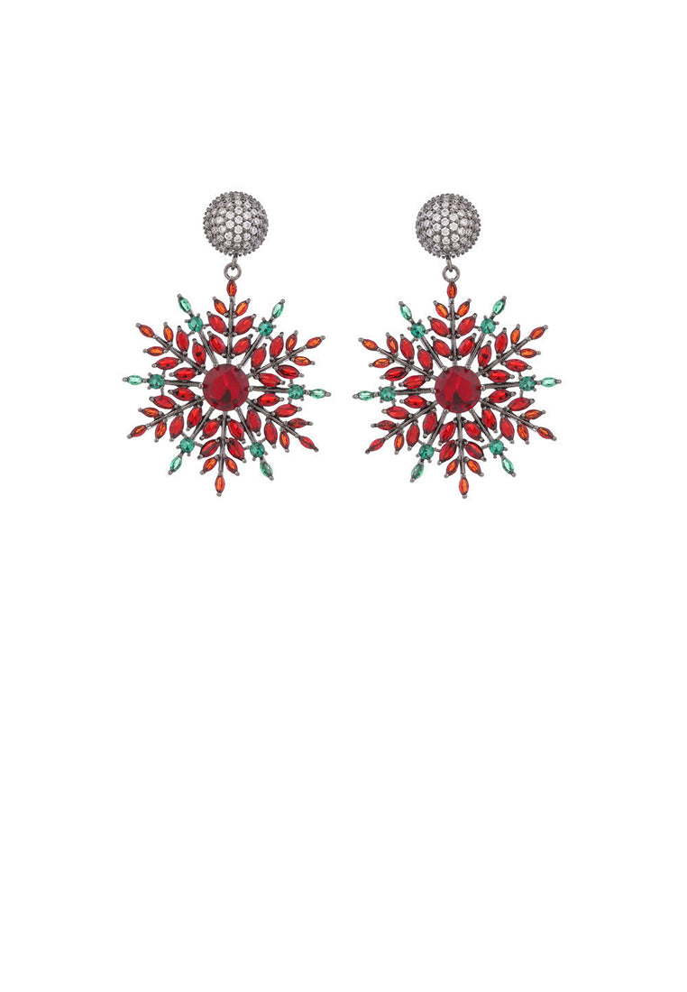 Fashion Brilliant Plated Black Christmas Snowflake Earrings with Red Cubic Zirconia - Luxurious Look - Vibrant Color