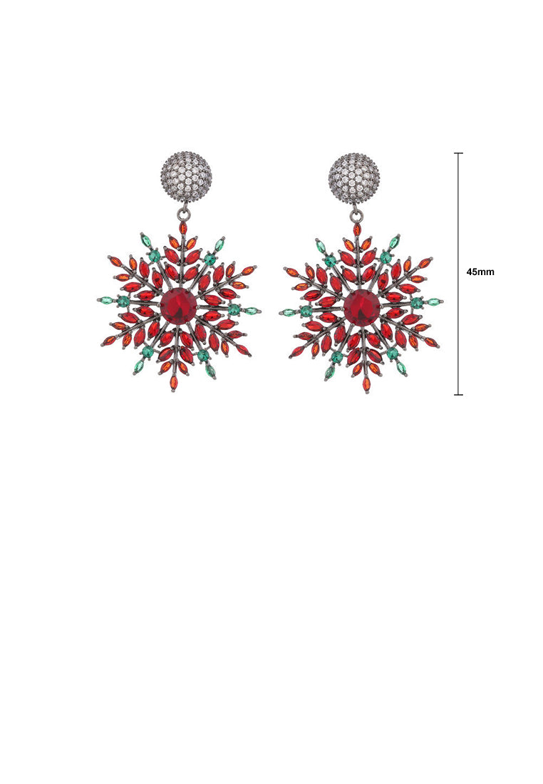 Fashion Brilliant Plated Black Christmas Snowflake Earrings with Red Cubic Zirconia - Luxurious Look - Vibrant Color