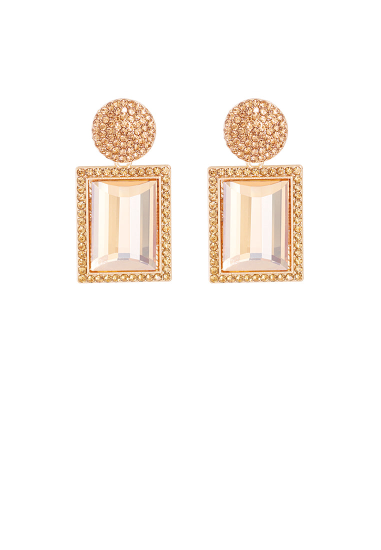 Fashion Brilliant Plated Gold Geometric Earrings with Champagne Cubic Zirconia - Luxurious Look