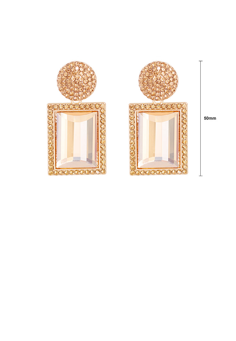 Fashion Brilliant Plated Gold Geometric Earrings with Champagne Cubic Zirconia - Luxurious Look