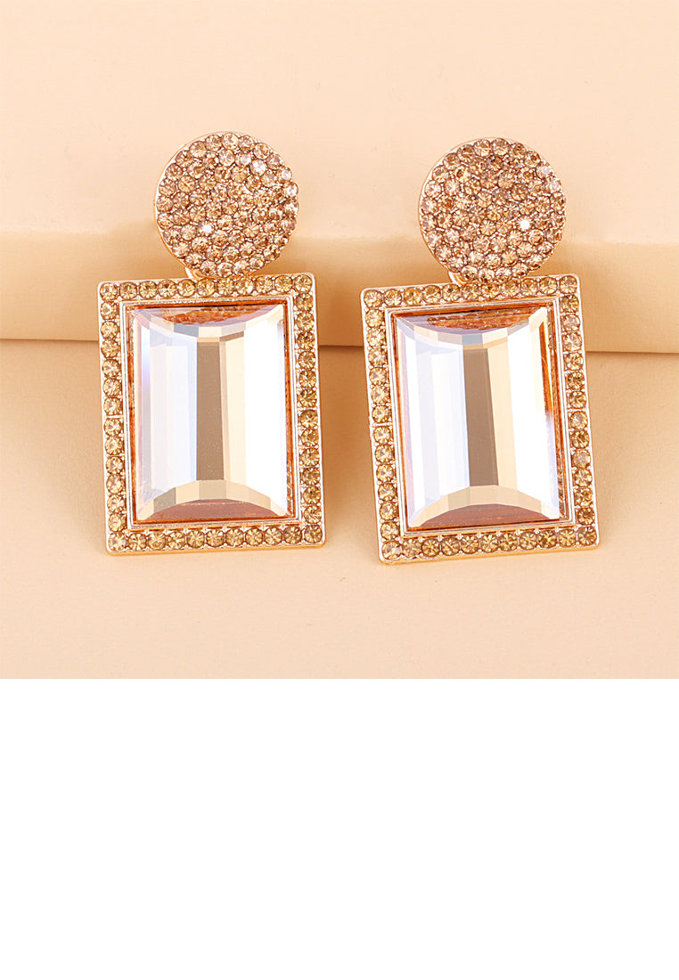 Fashion Brilliant Plated Gold Geometric Earrings with Champagne Cubic Zirconia - Luxurious Look