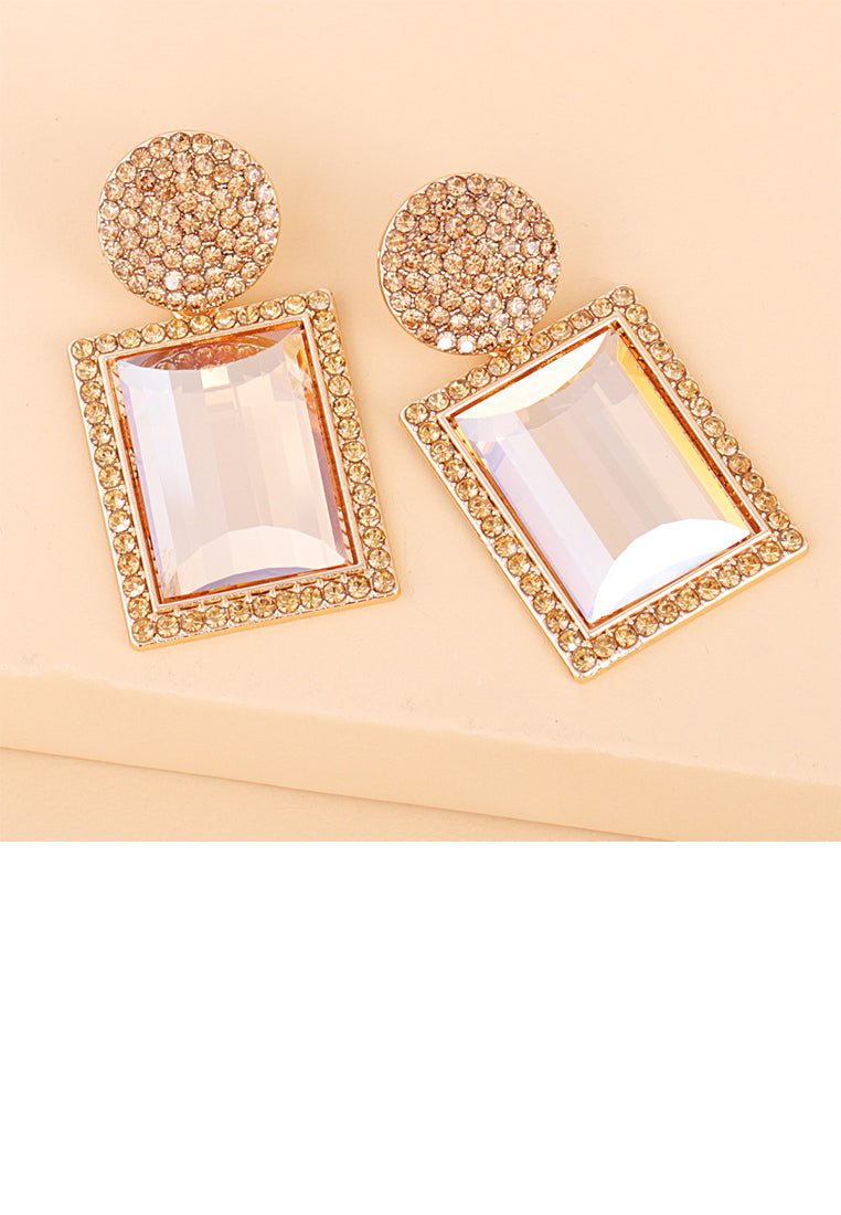 Fashion Brilliant Plated Gold Geometric Earrings with Champagne Cubic Zirconia - Luxurious Look
