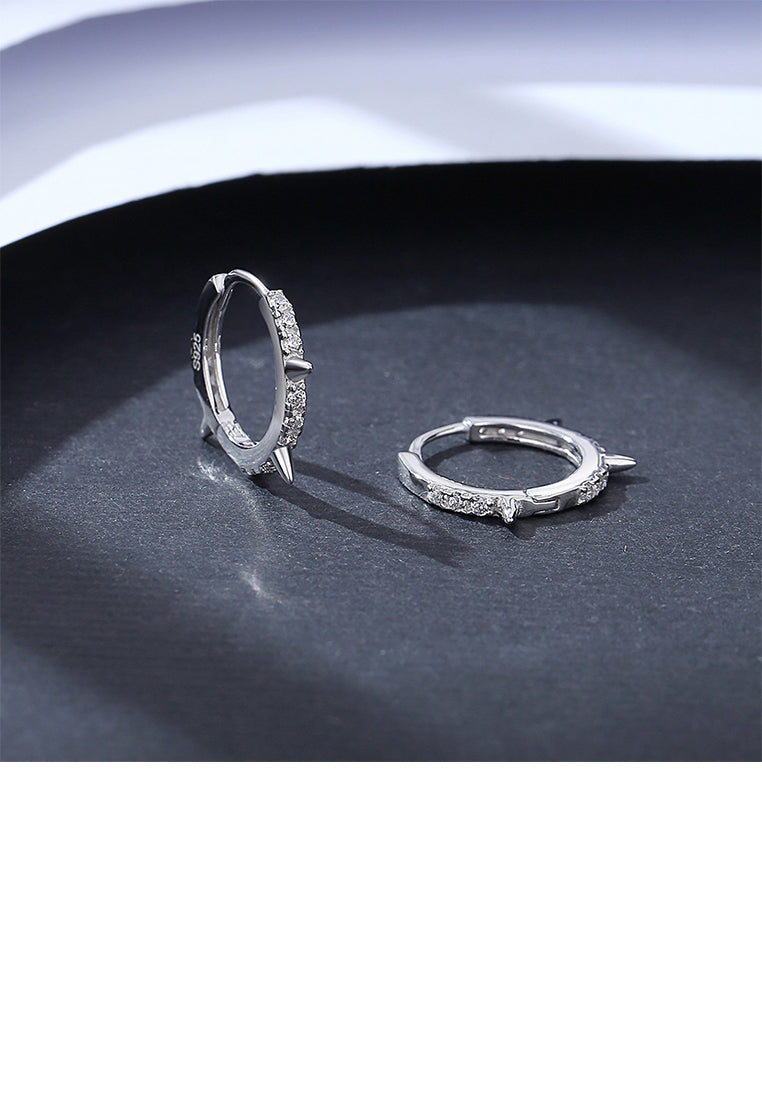 925 Sterling Silver Simple Personalized Rivet Geometric Hoop Earrings with Cubic Zirconia - Luxurious Look