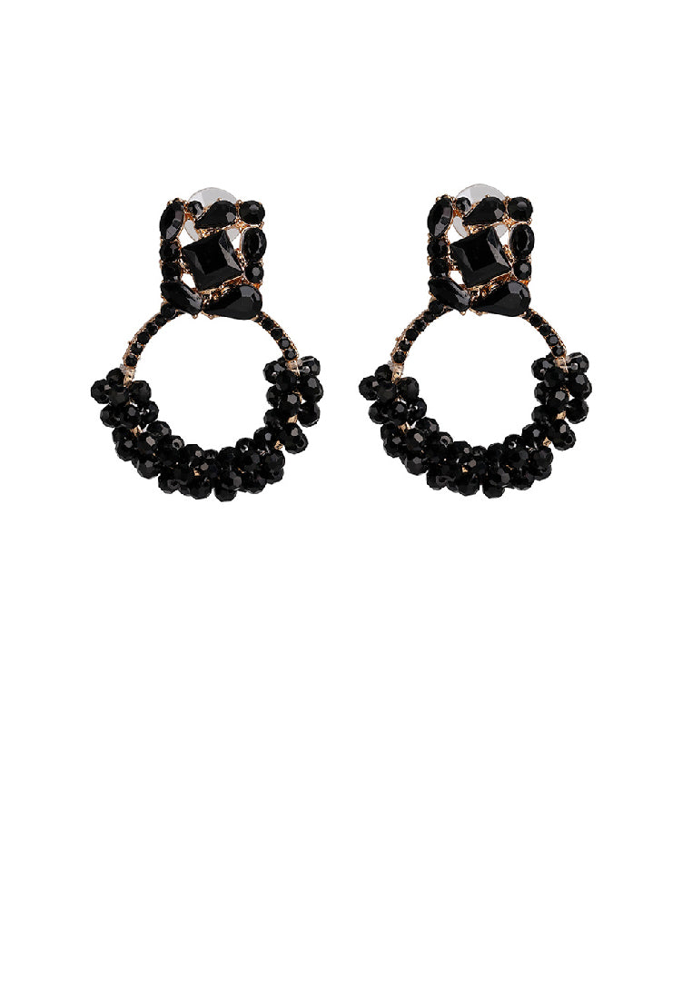 Fashion and Temperament Plated Gold Geometric Hoop Earrings with Black Cubic Zirconia - Luxurious Look