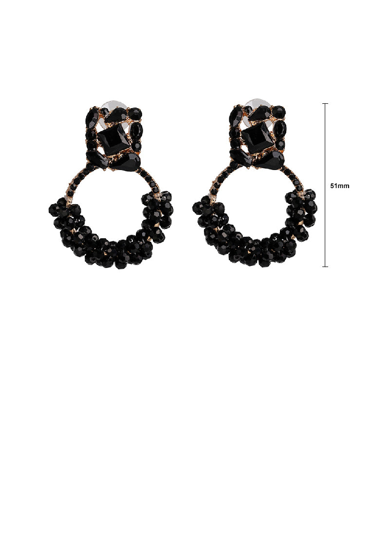Fashion and Temperament Plated Gold Geometric Hoop Earrings with Black Cubic Zirconia - Luxurious Look