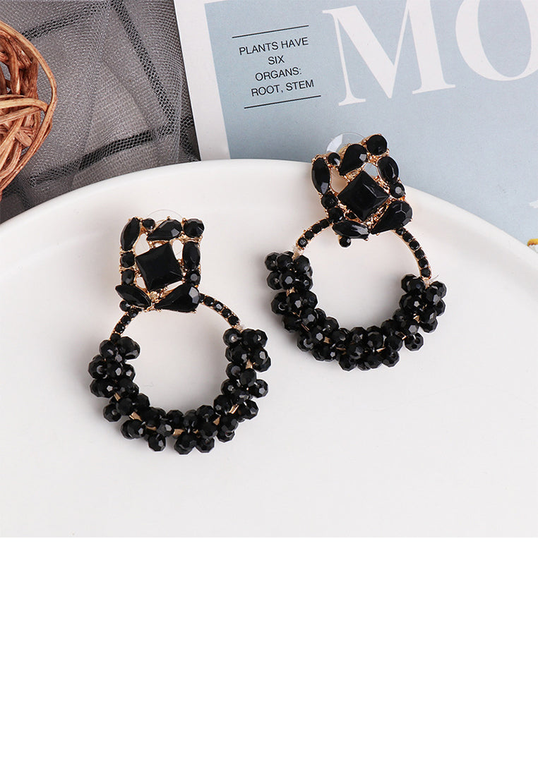 Fashion and Temperament Plated Gold Geometric Hoop Earrings with Black Cubic Zirconia - Luxurious Look