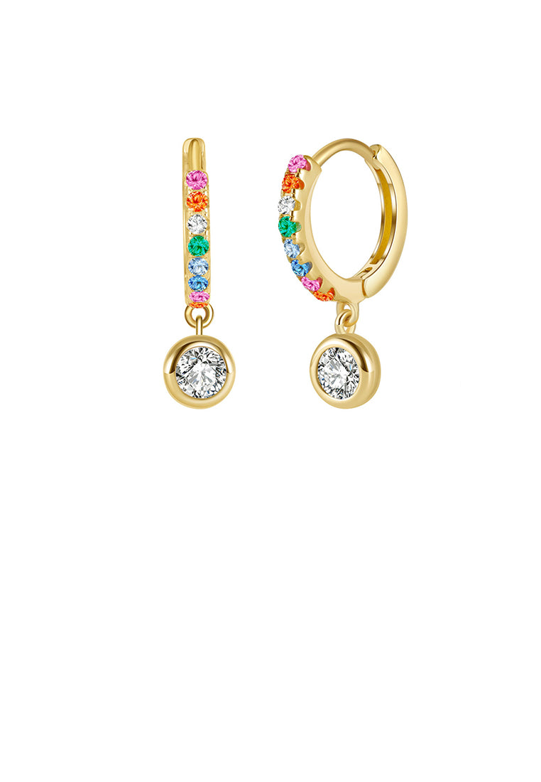 925 Sterling Silver Plated Gold Fashion Simple Geometric Round Earrings with Colored Cubic Zirconia - Luxurious Look