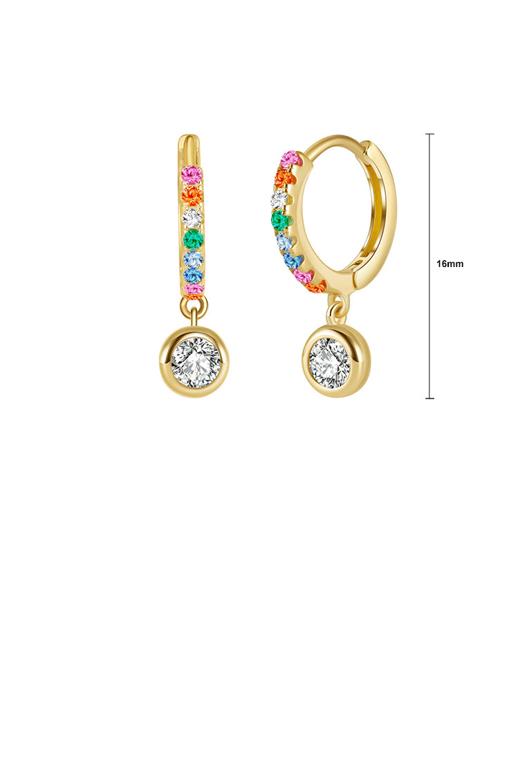 925 Sterling Silver Plated Gold Fashion Simple Geometric Round Earrings with Colored Cubic Zirconia - Luxurious Look