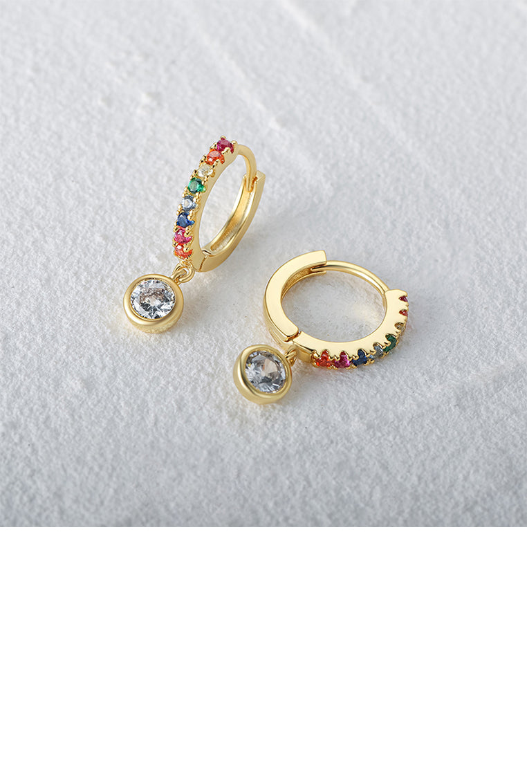 925 Sterling Silver Plated Gold Fashion Simple Geometric Round Earrings with Colored Cubic Zirconia - Luxurious Look