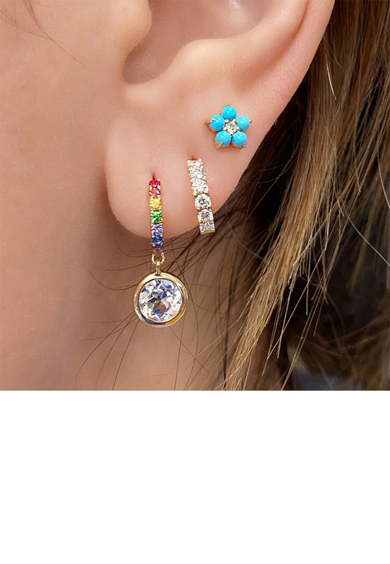 925 Sterling Silver Plated Gold Fashion Simple Geometric Round Earrings with Colored Cubic Zirconia - Luxurious Look