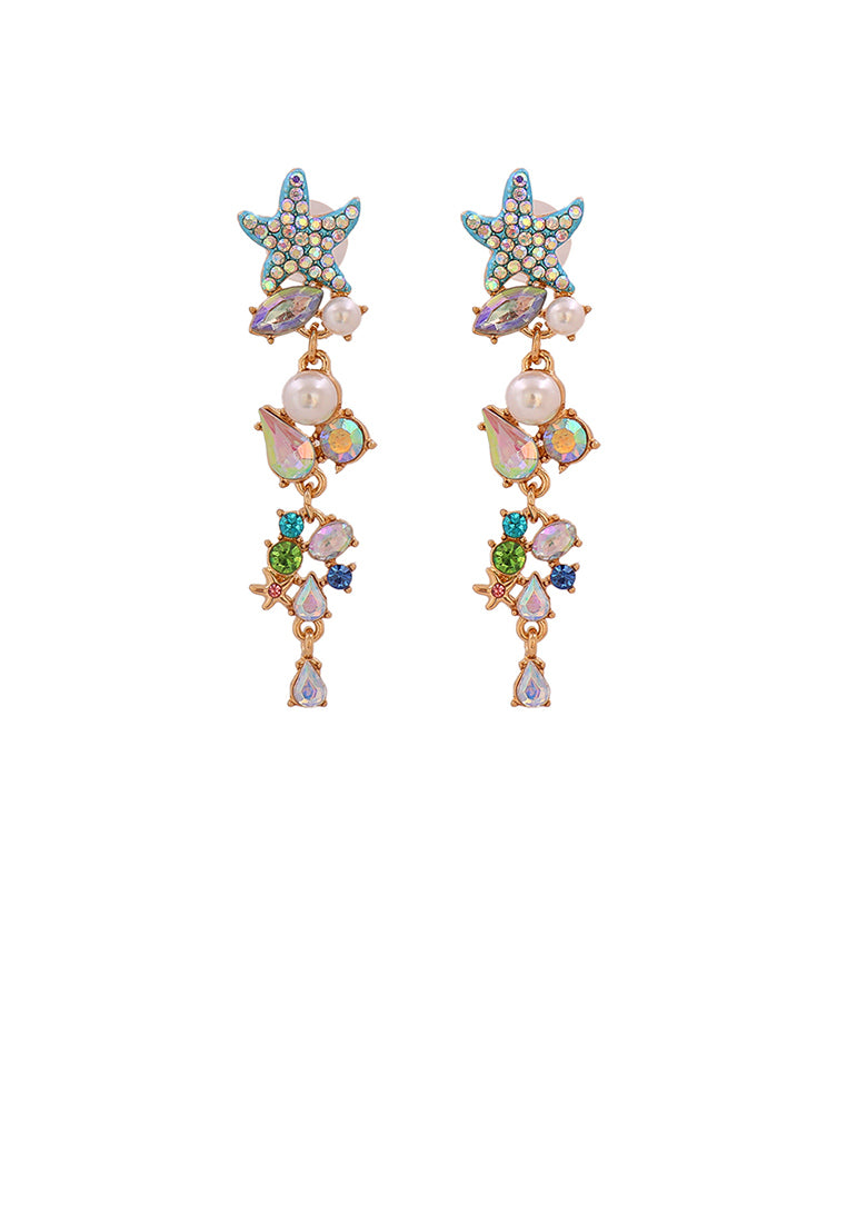 Fashion and Simple Plated Gold Starfish Tassel Stud Earrings with Cubic Zirconia - Luxurious Look