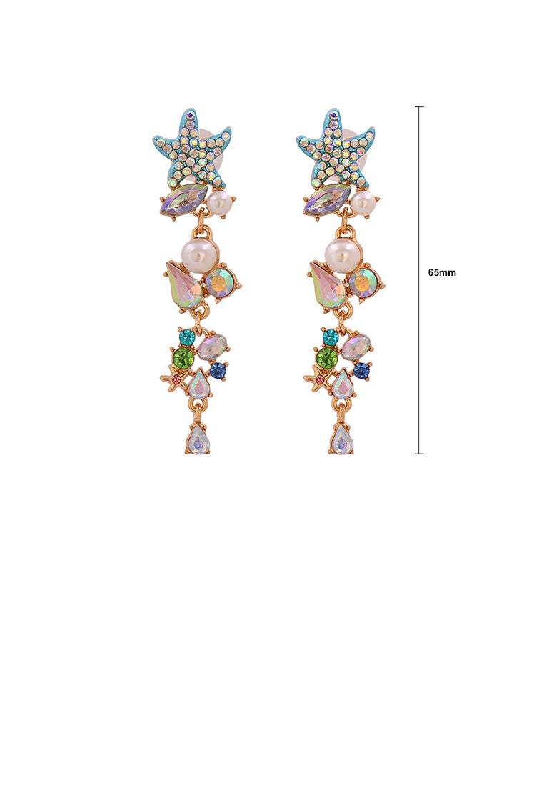Fashion and Simple Plated Gold Starfish Tassel Stud Earrings with Cubic Zirconia - Luxurious Look