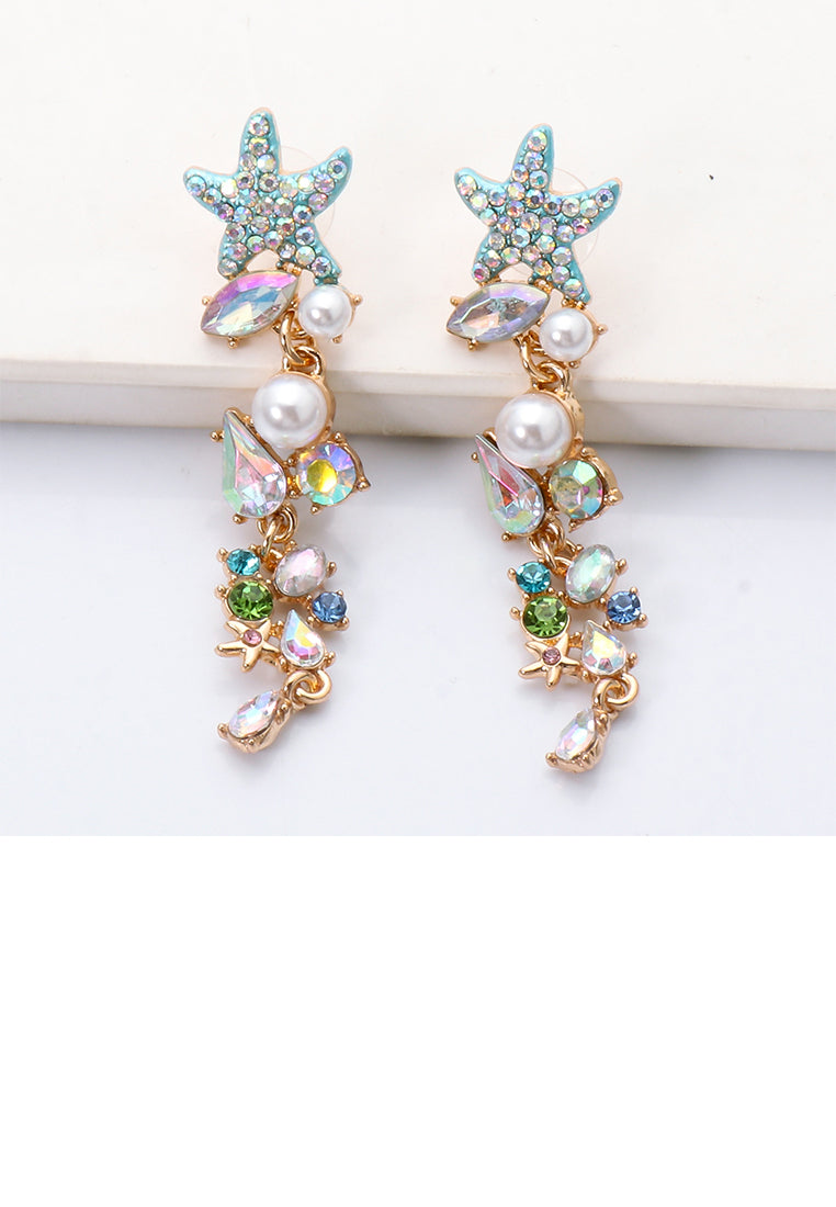 Fashion and Simple Plated Gold Starfish Tassel Stud Earrings with Cubic Zirconia - Luxurious Look
