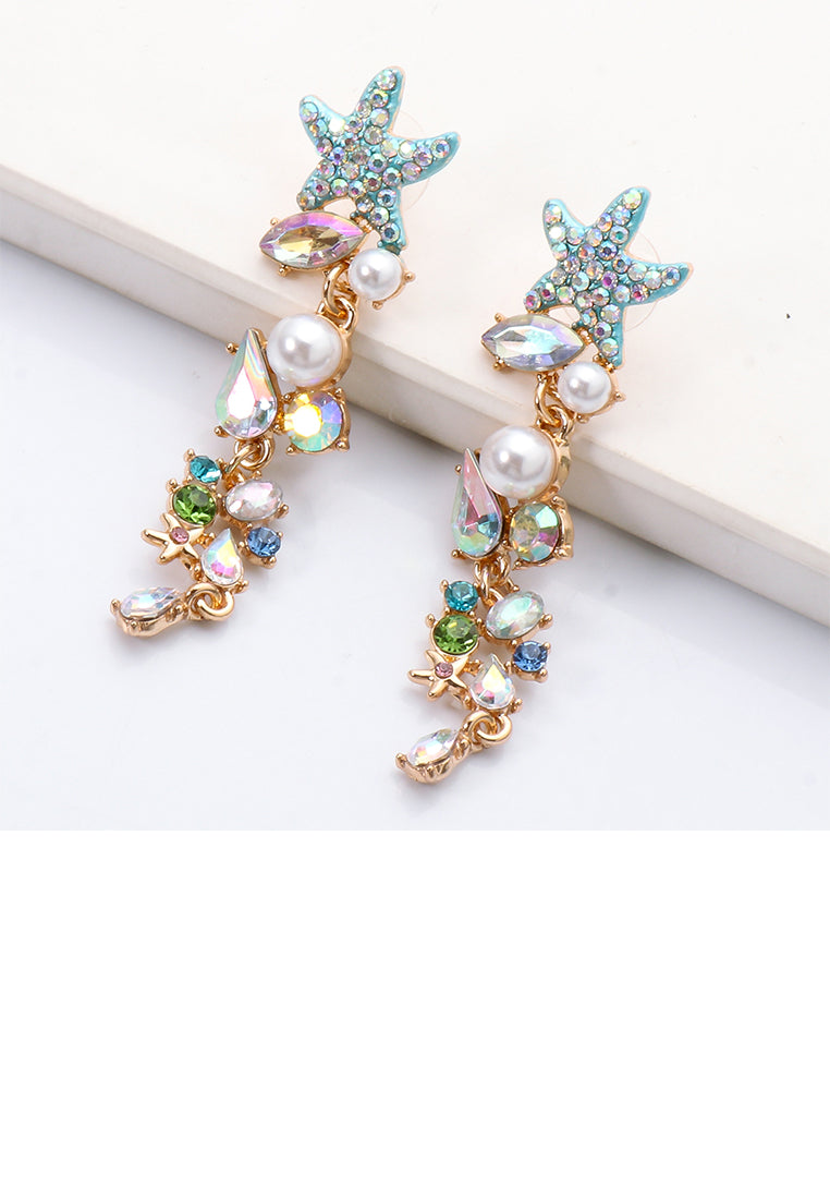 Fashion and Simple Plated Gold Starfish Tassel Stud Earrings with Cubic Zirconia - Luxurious Look