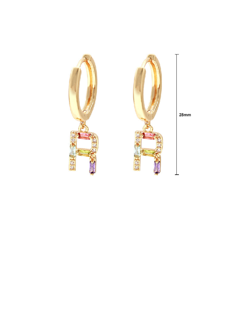 Fashion Simple Plated Gold Alphabet R Geometric Earrings with Colorful Cubic Zirconia - Luxurious Look