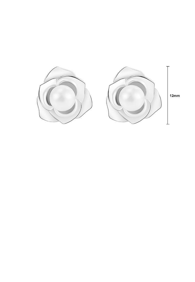 925 Sterling Silver Fashion Simple Flower Imitation Pearl Stud Earrings - Luxurious Look