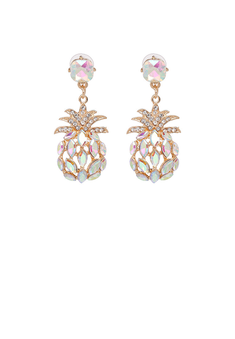 Fashion Sweet Plated Gold Pineapple Earrings with Cubic Zirconia - Luxurious Look