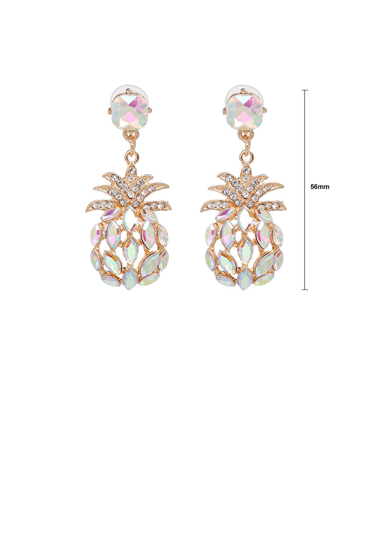 Fashion Sweet Plated Gold Pineapple Earrings with Cubic Zirconia - Luxurious Look