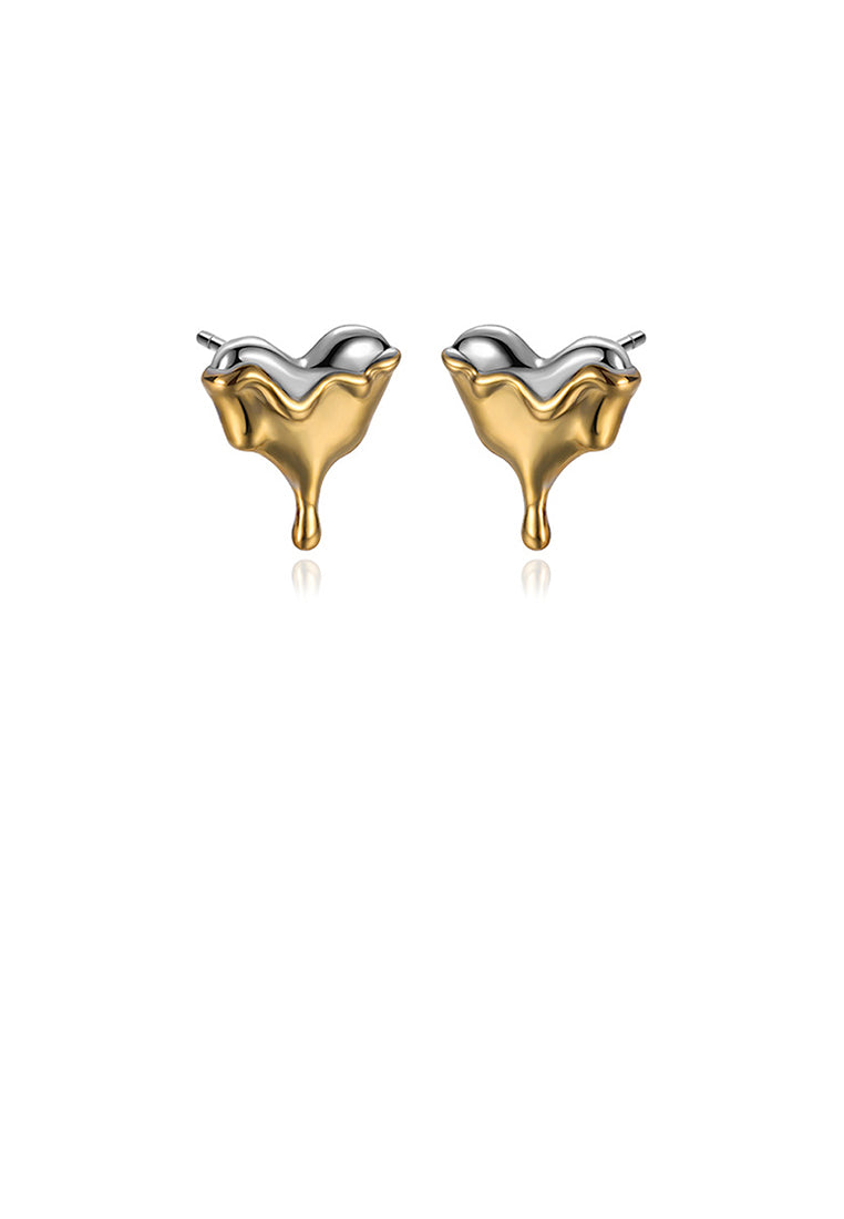 925 Sterling Silver Fashion Personalized Lava Two-tone Heart-Shaped Stud Earrings