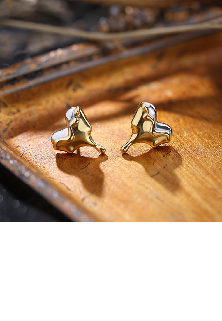 925 Sterling Silver Fashion Personalized Lava Two-tone Heart-Shaped Stud Earrings