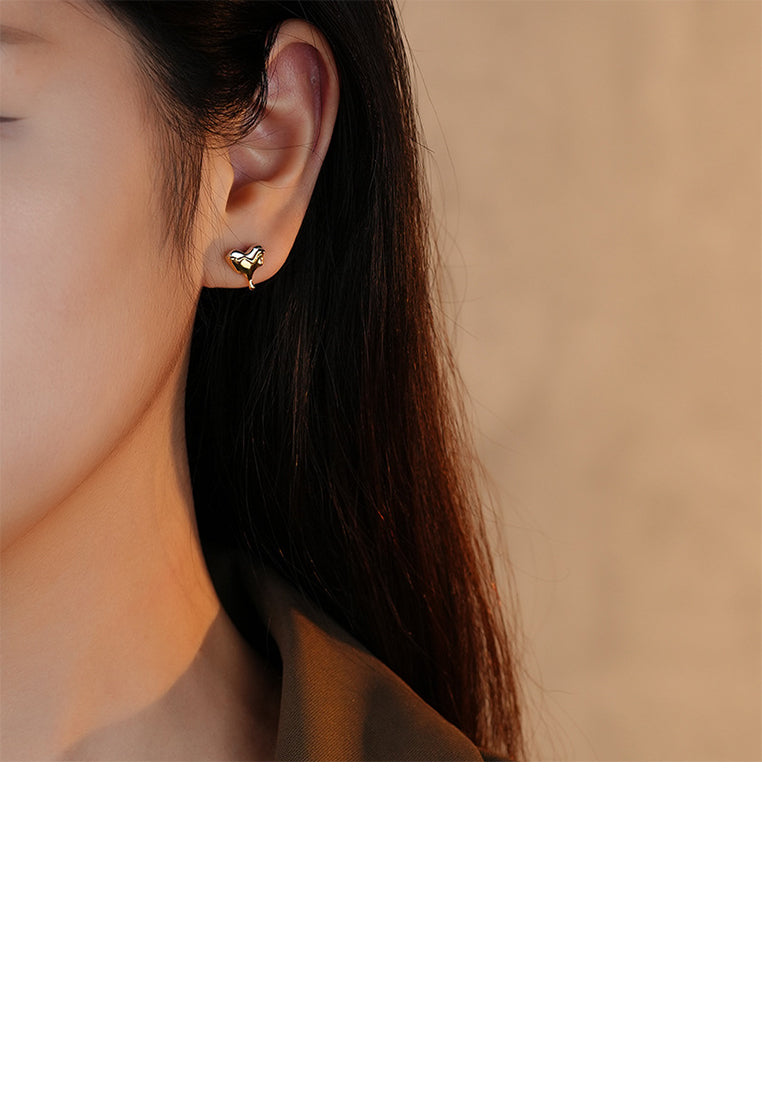 925 Sterling Silver Fashion Personalized Lava Two-tone Heart-Shaped Stud Earrings