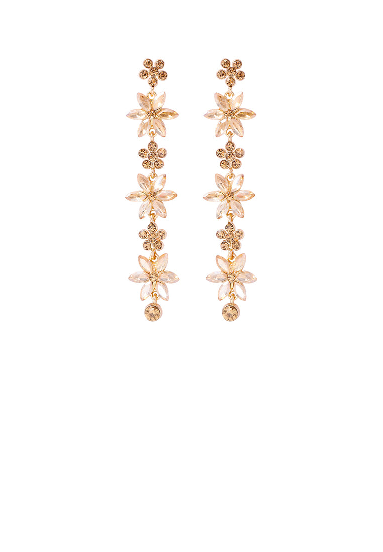 Fashion Simple Plated Gold Flower Tassel Earrings with Champagne Cubic Zirconia - Luxurious Look