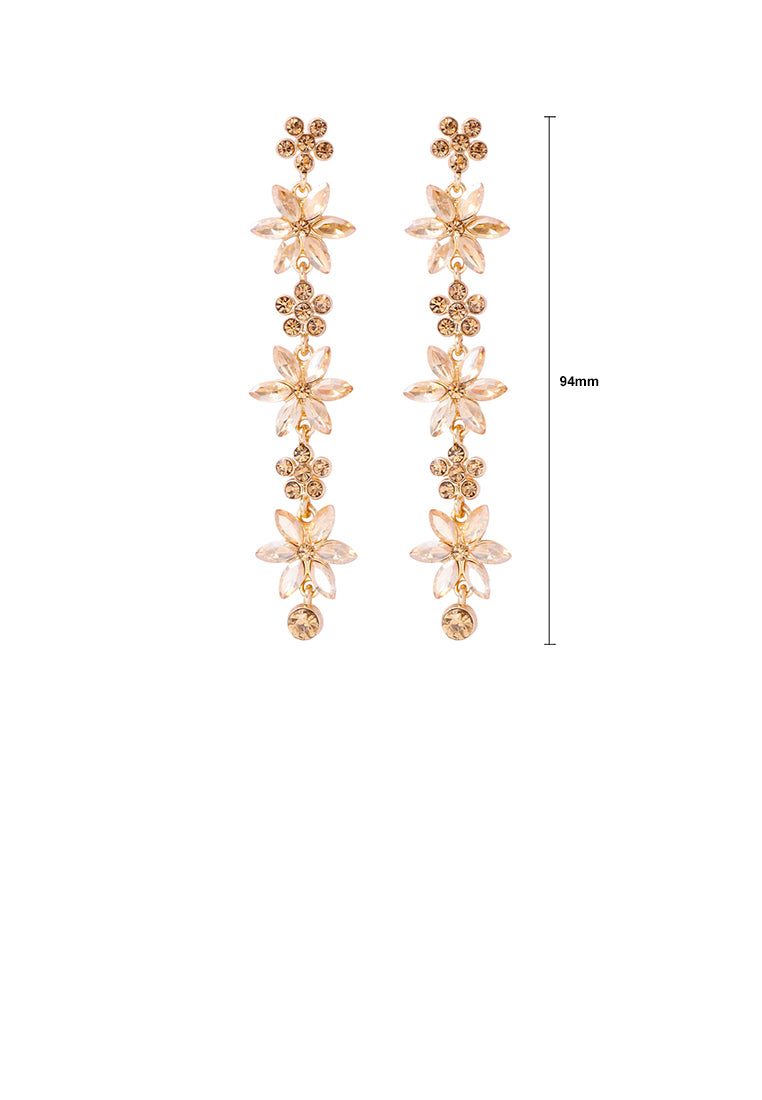 Fashion Simple Plated Gold Flower Tassel Earrings with Champagne Cubic Zirconia - Luxurious Look