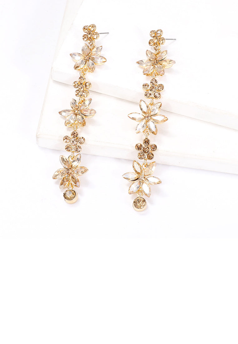 Fashion Simple Plated Gold Flower Tassel Earrings with Champagne Cubic Zirconia - Luxurious Look