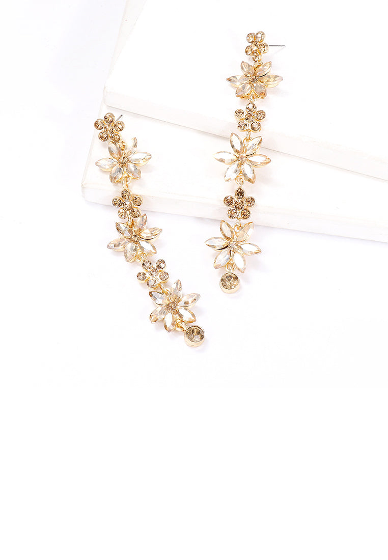 Fashion Simple Plated Gold Flower Tassel Earrings with Champagne Cubic Zirconia - Luxurious Look