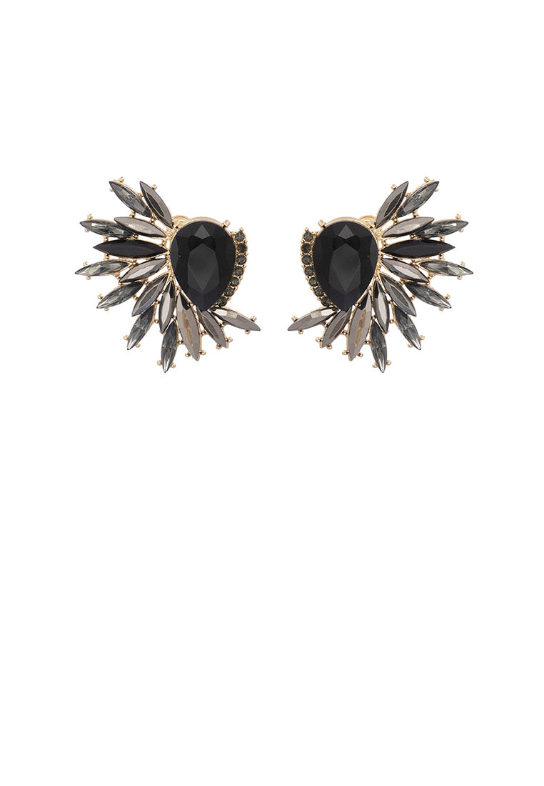 Fashion Temperament Plated Gold Floral Geometric Stud Earrings with Black Cubic Zirconia - Luxurious Look