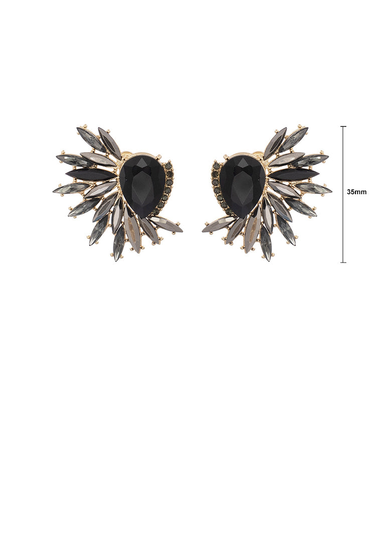 Fashion Temperament Plated Gold Floral Geometric Stud Earrings with Black Cubic Zirconia - Luxurious Look
