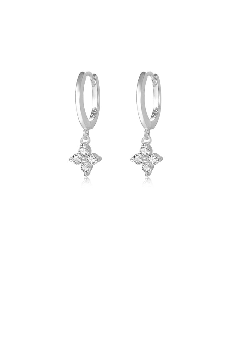 925 Sterling Silver Simple Fashion Four-Leafed Clover Earrings with Cubic Zirconia - Luxurious Look