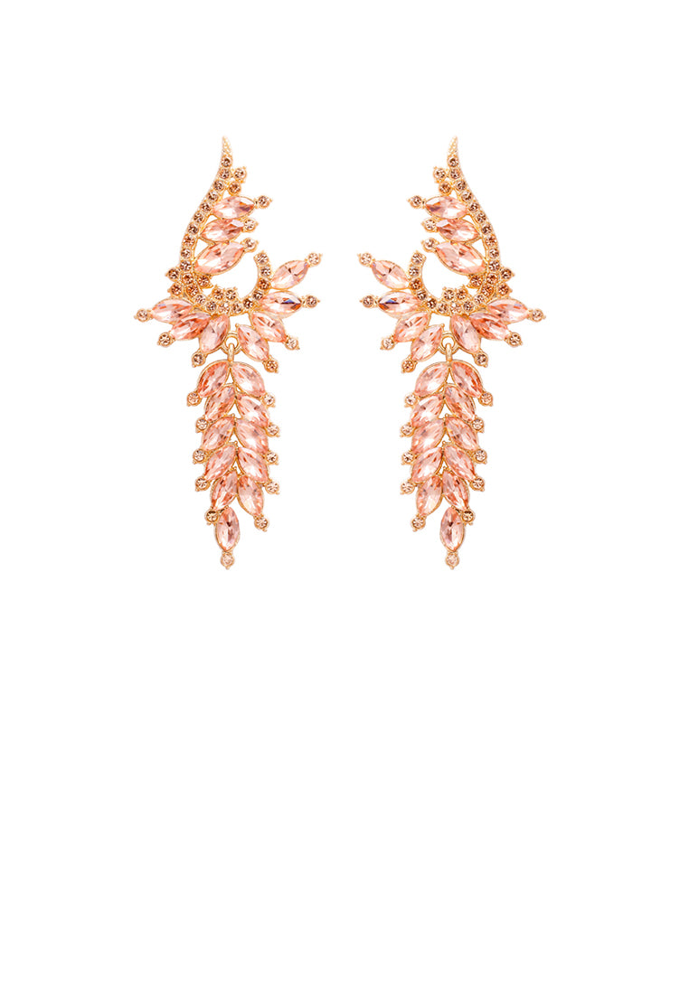 Fashion and Elegant Plated Gold Geometric Tassel Earrings with Pink Cubic Zirconia - Luxurious Look - Vibrant Color