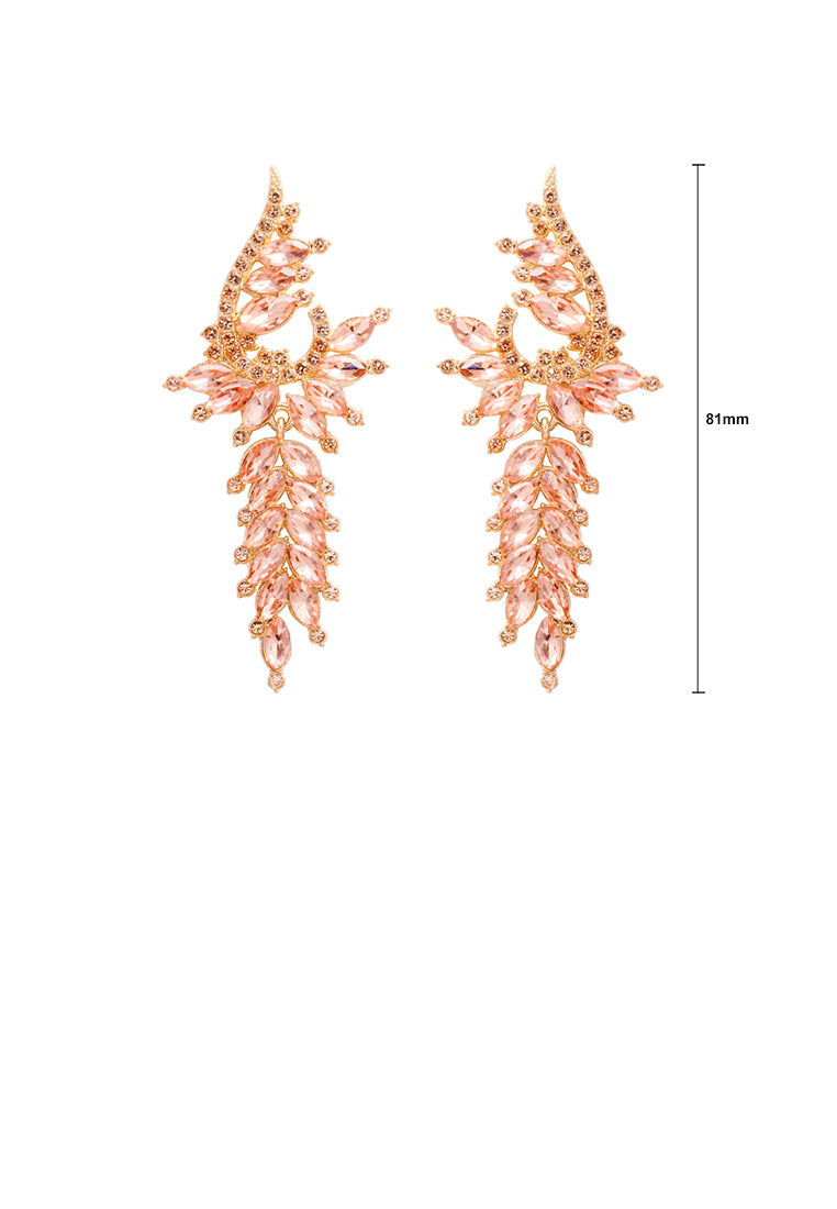 Fashion and Elegant Plated Gold Geometric Tassel Earrings with Pink Cubic Zirconia - Luxurious Look - Vibrant Color
