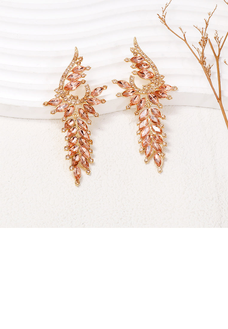 Fashion and Elegant Plated Gold Geometric Tassel Earrings with Pink Cubic Zirconia - Luxurious Look - Vibrant Color