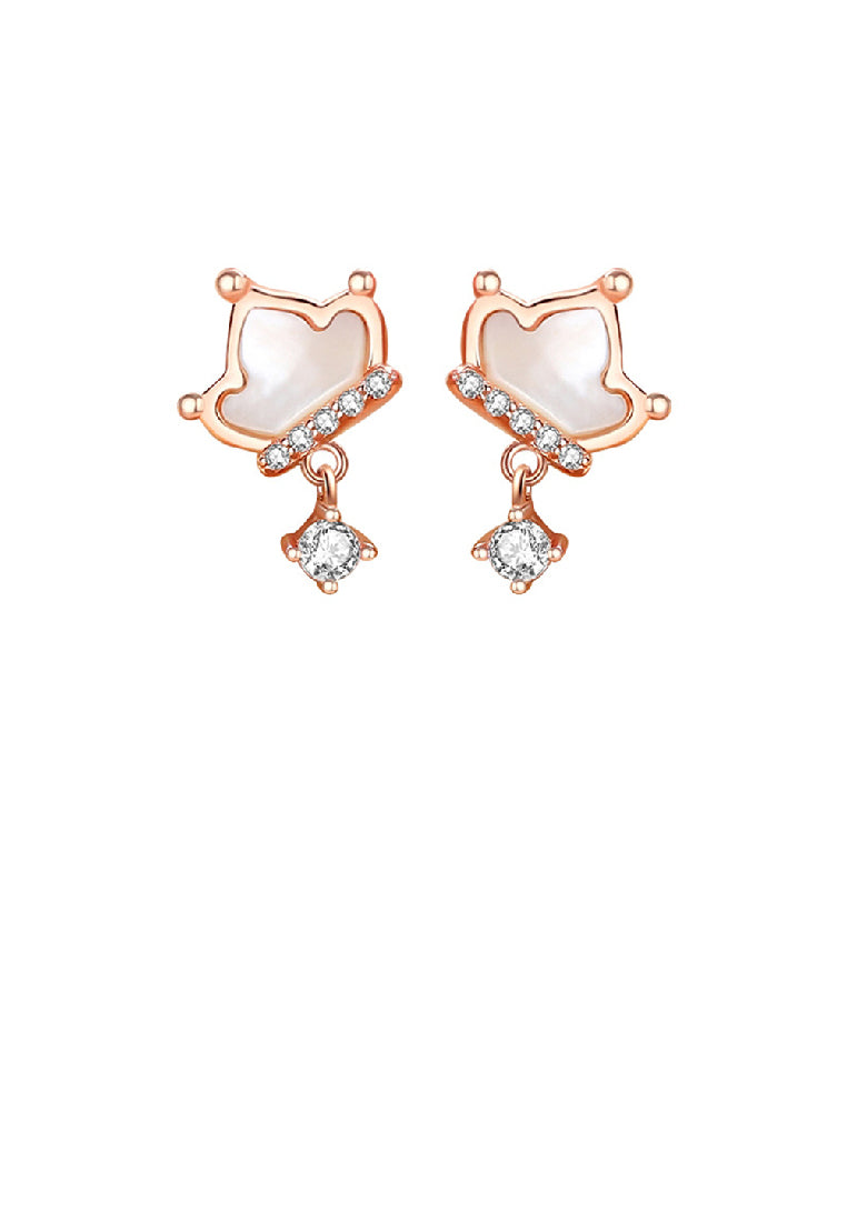 925 Sterling Silver Plated Rose Gold Simple Fashion Crown Mother Of Pearl Earrings with Cubic Zirconia - Luxurious Look