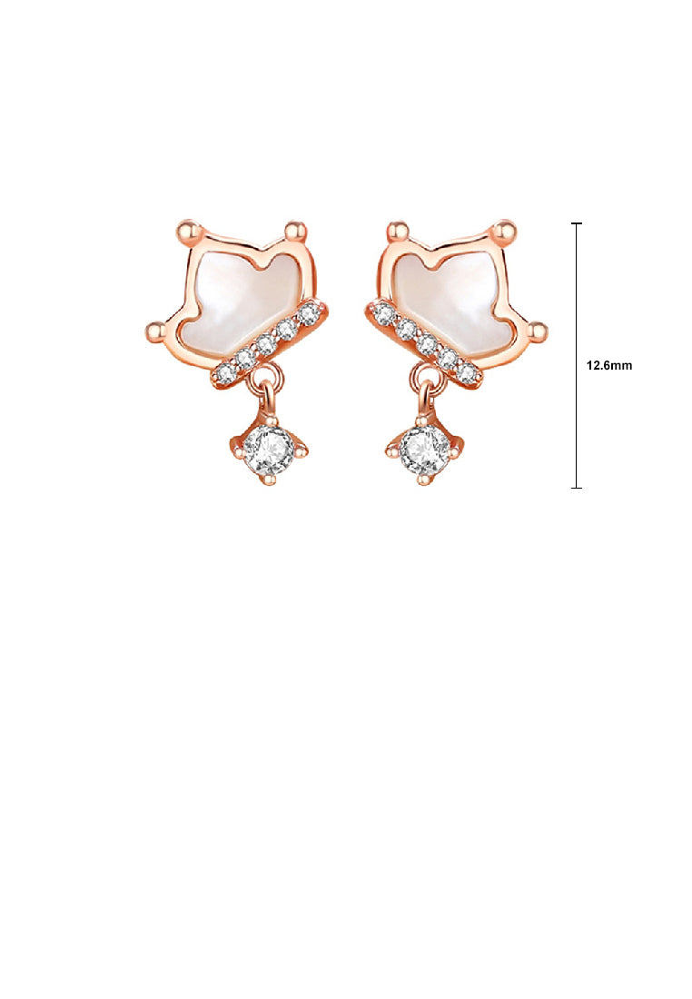 925 Sterling Silver Plated Rose Gold Simple Fashion Crown Mother Of Pearl Earrings with Cubic Zirconia - Luxurious Look