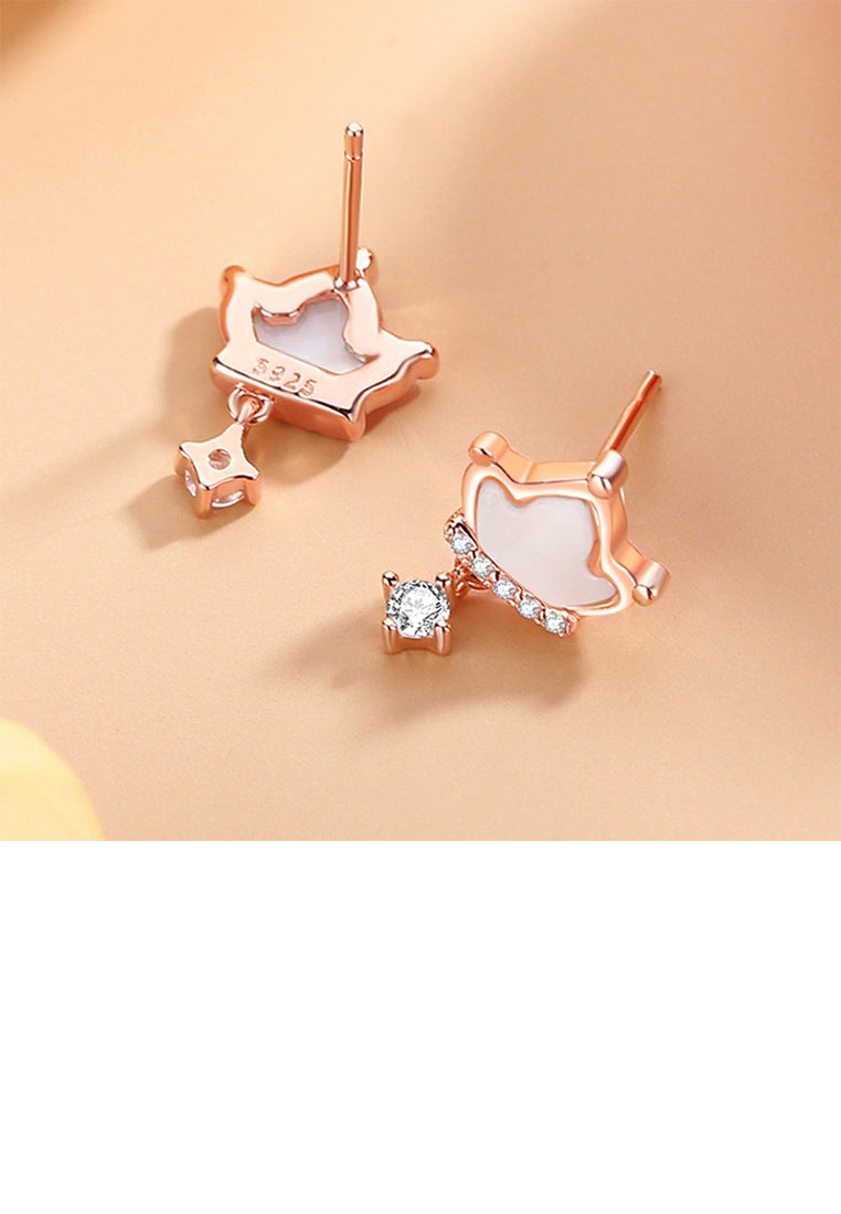 925 Sterling Silver Plated Rose Gold Simple Fashion Crown Mother Of Pearl Earrings with Cubic Zirconia - Luxurious Look