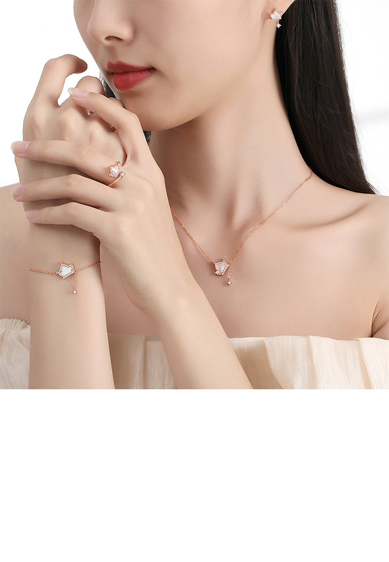 925 Sterling Silver Plated Rose Gold Simple Fashion Crown Mother Of Pearl Earrings with Cubic Zirconia - Luxurious Look