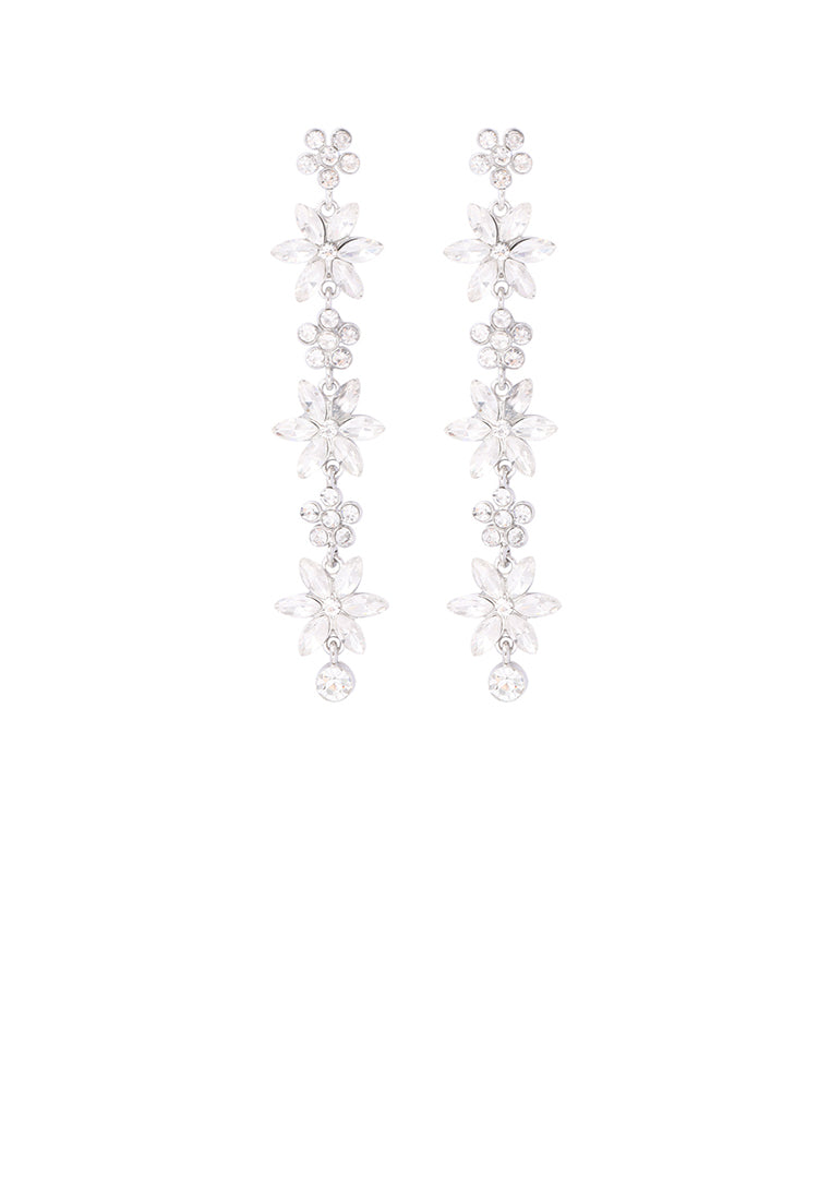 Fashion Simple Plated Gold Flower Tassel Earrings with White Cubic Zirconia - Luxurious Look