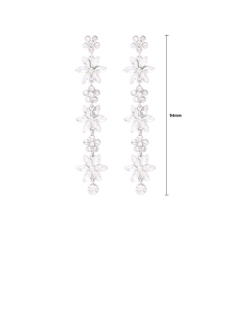Fashion Simple Plated Gold Flower Tassel Earrings with White Cubic Zirconia - Luxurious Look