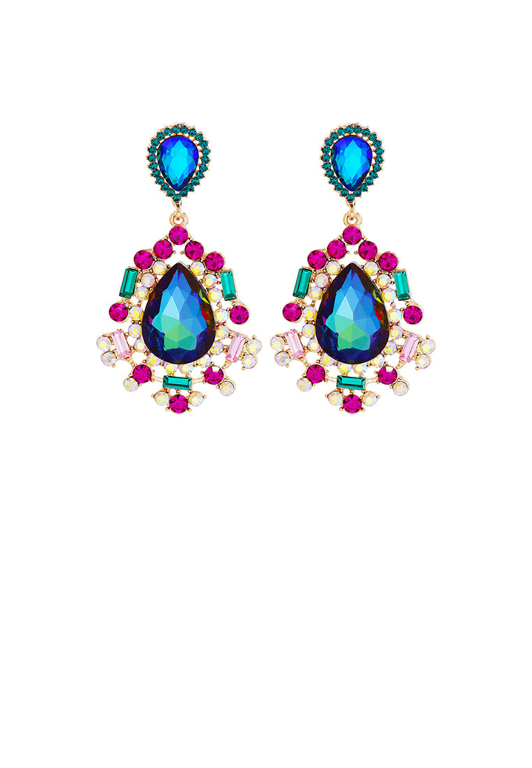 Fashion and Temperament Plated Gold Water Drop-shaped Geometric Earrings with Blue Cubic Zirconia - Luxurious Look