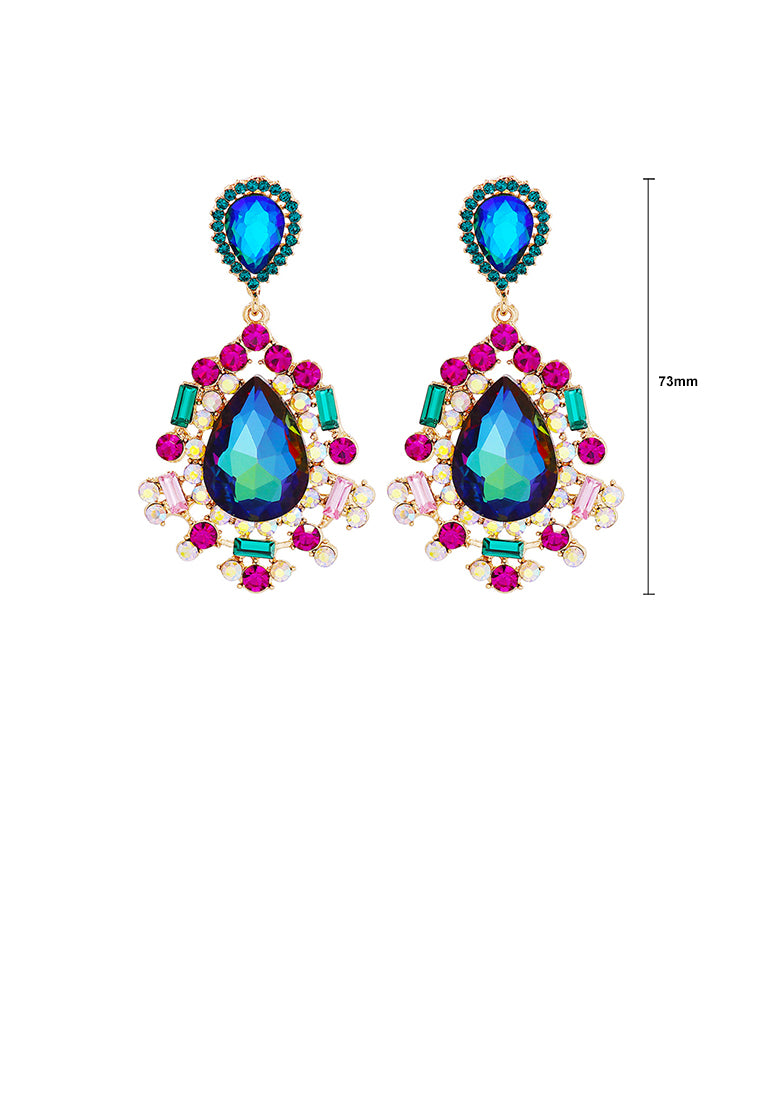 Fashion and Temperament Plated Gold Water Drop-shaped Geometric Earrings with Blue Cubic Zirconia - Luxurious Look