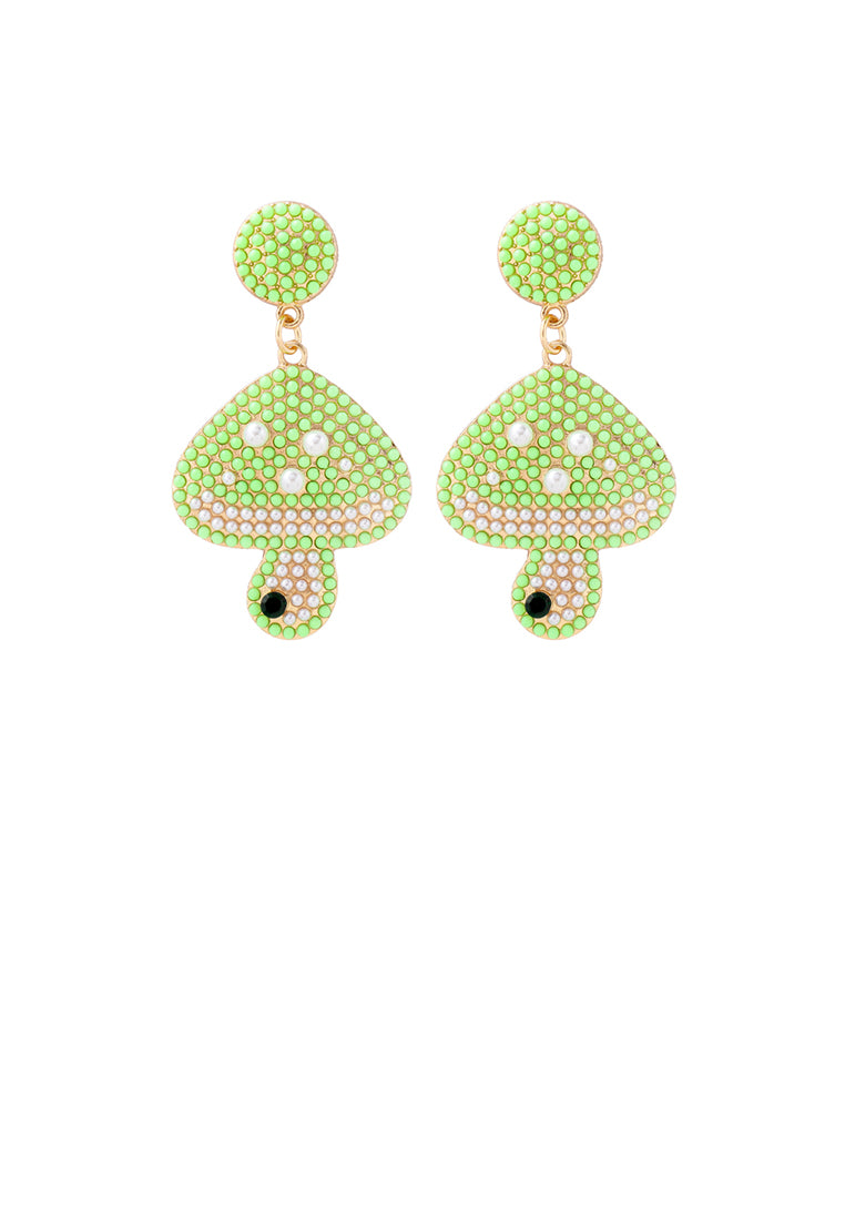 Fashion and Cute Plated Gold Mushroom Green Ball Earrings