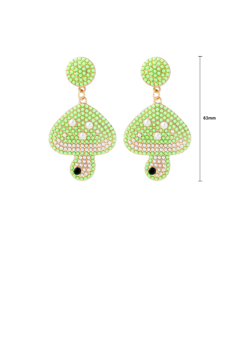 Fashion and Cute Plated Gold Mushroom Green Ball Earrings