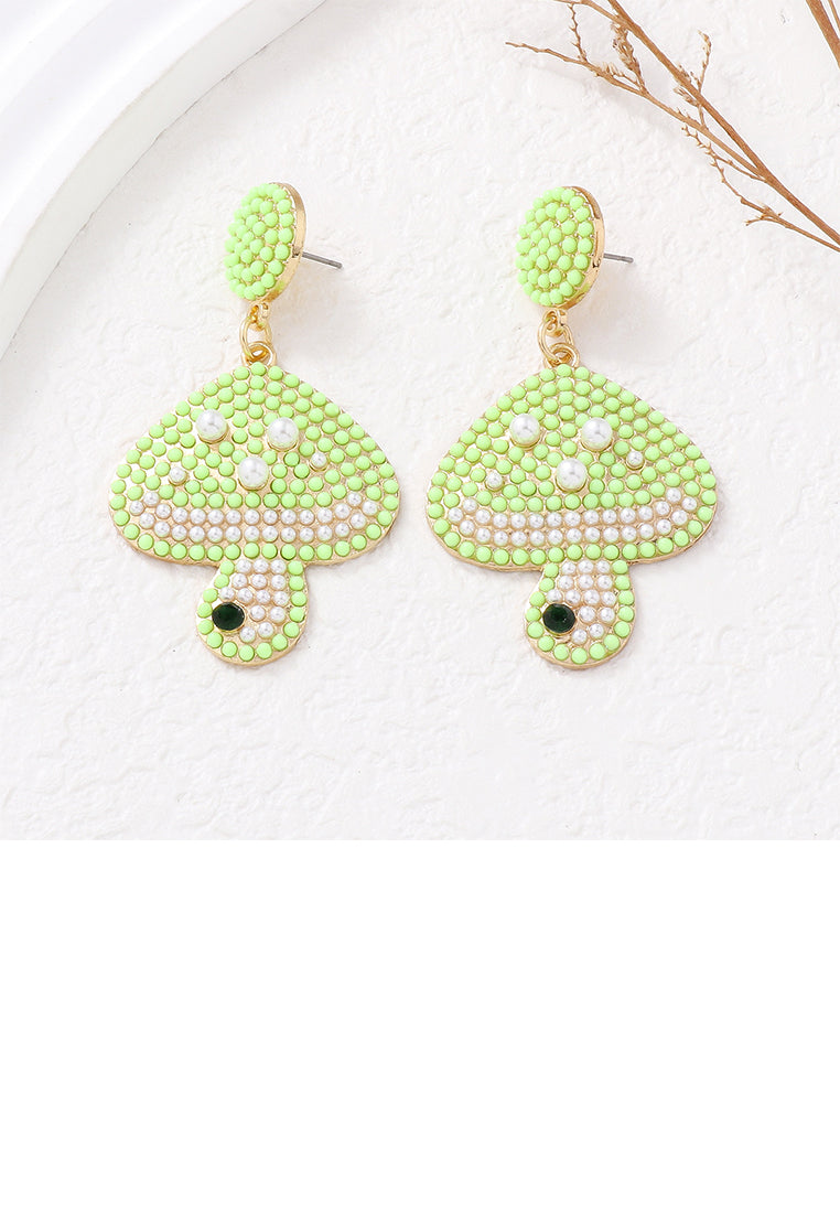 Fashion and Cute Plated Gold Mushroom Green Ball Earrings