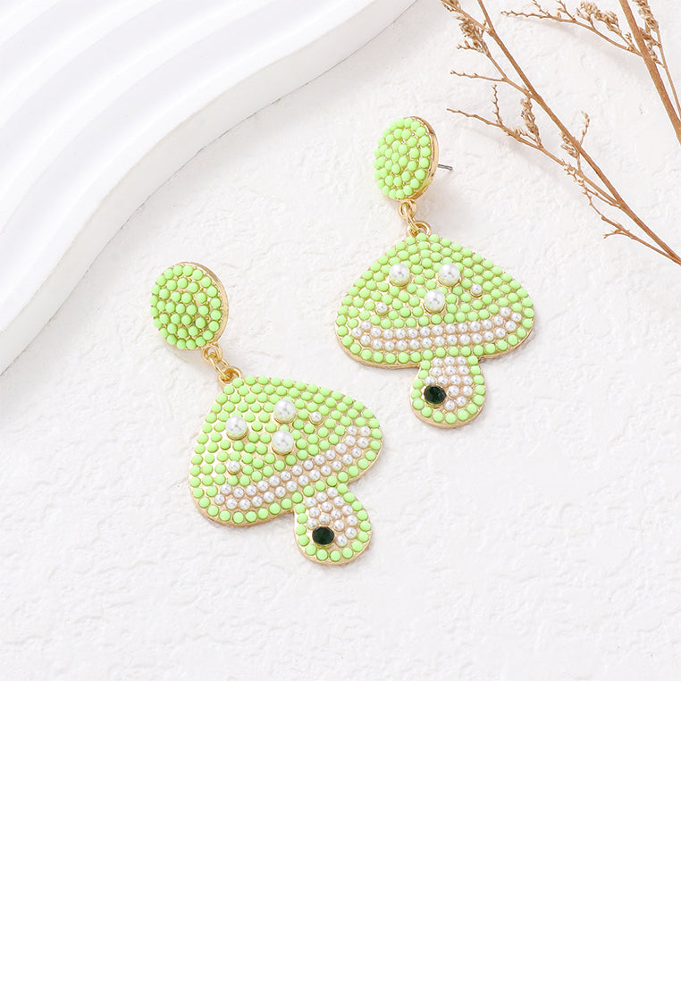 Fashion and Cute Plated Gold Mushroom Green Ball Earrings