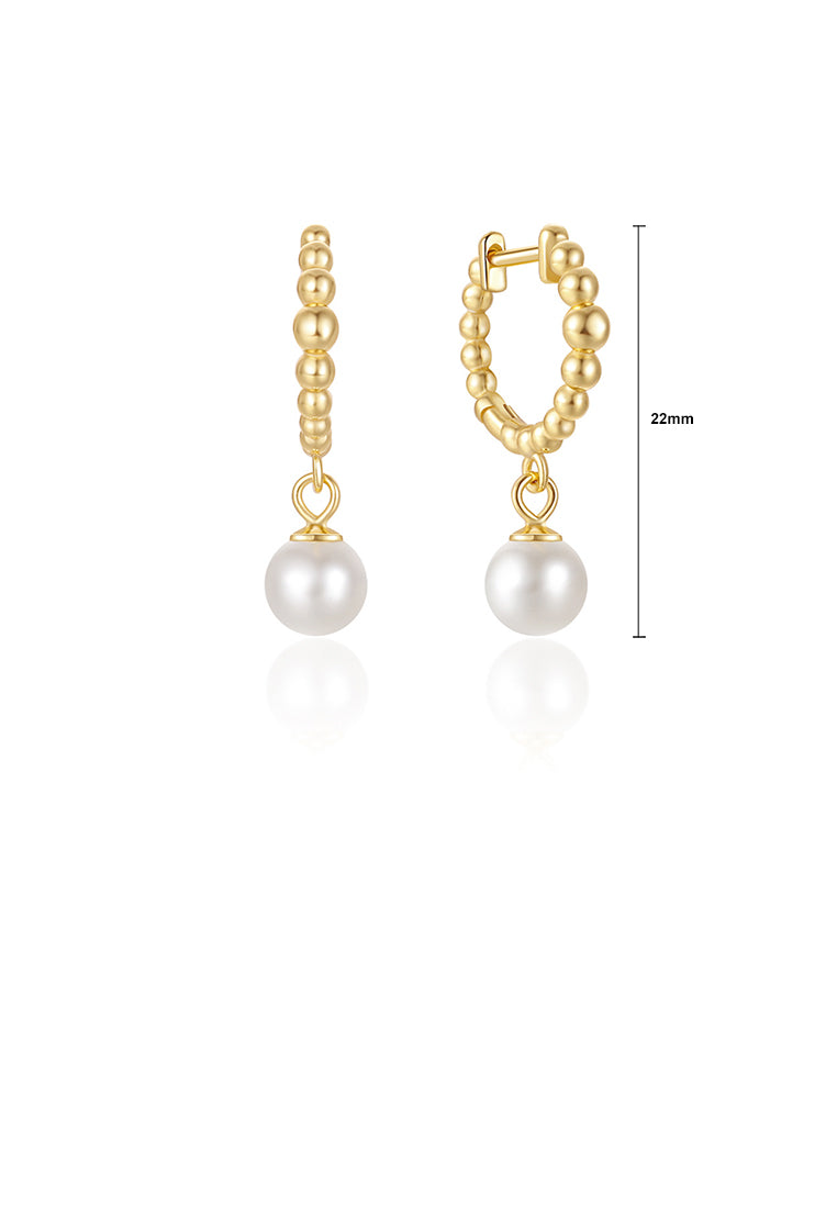 925 Sterling Silver Plated Gold Fashion and Elegant Geometric Round Bead Imitation Pearl Earrings - Luxurious Look
