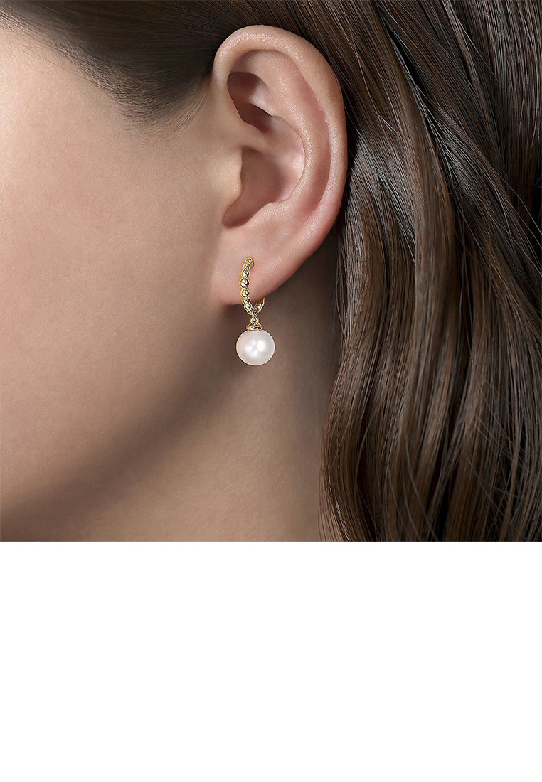 925 Sterling Silver Plated Gold Fashion and Elegant Geometric Round Bead Imitation Pearl Earrings - Luxurious Look